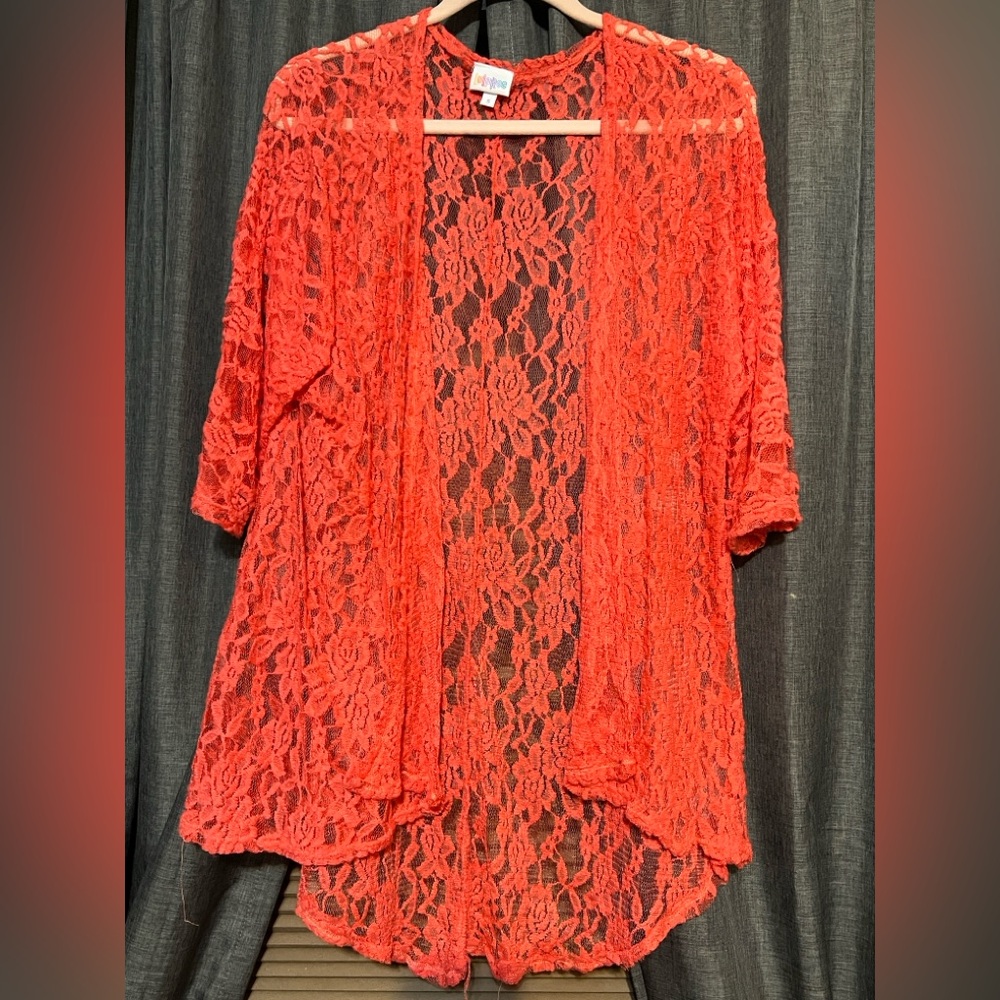 LuLaRoe Vibrant Burnt Orange Lace Kimono Cover Up Cardigan